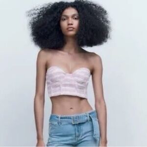 Zara Pink / Purple Bustier Corset Textured Tweed Crop Top Size XS! NWOT